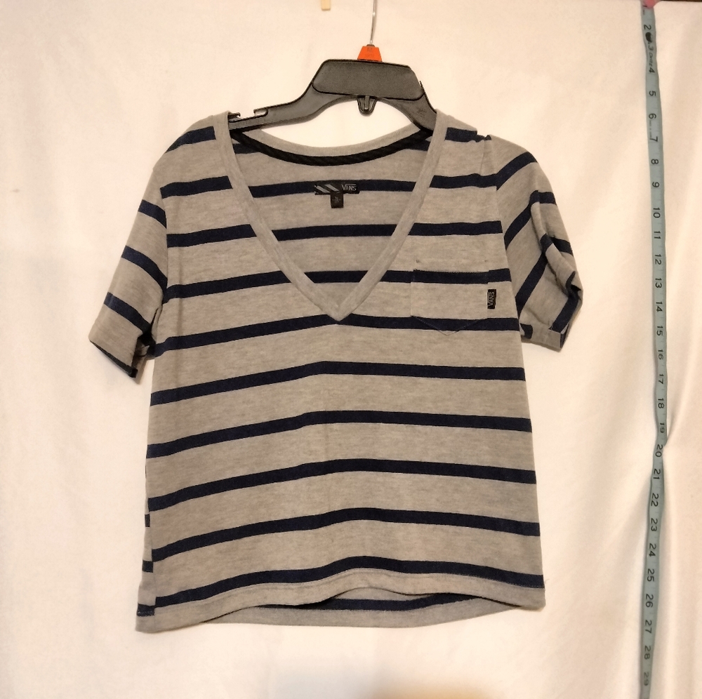 Vans women's crop top blue and grey stripes sz Large L